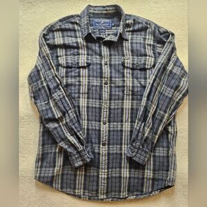 Polo Sport Ralph Lauren Blue Plaid 100% Heavy Cotton Button Shirt Size M VTG